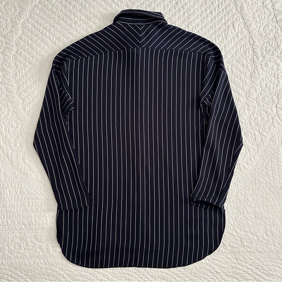 Aritzia Babaton Kearney Pinstripe Blouse Navy Women's Size Medium - Picture 4 of 13